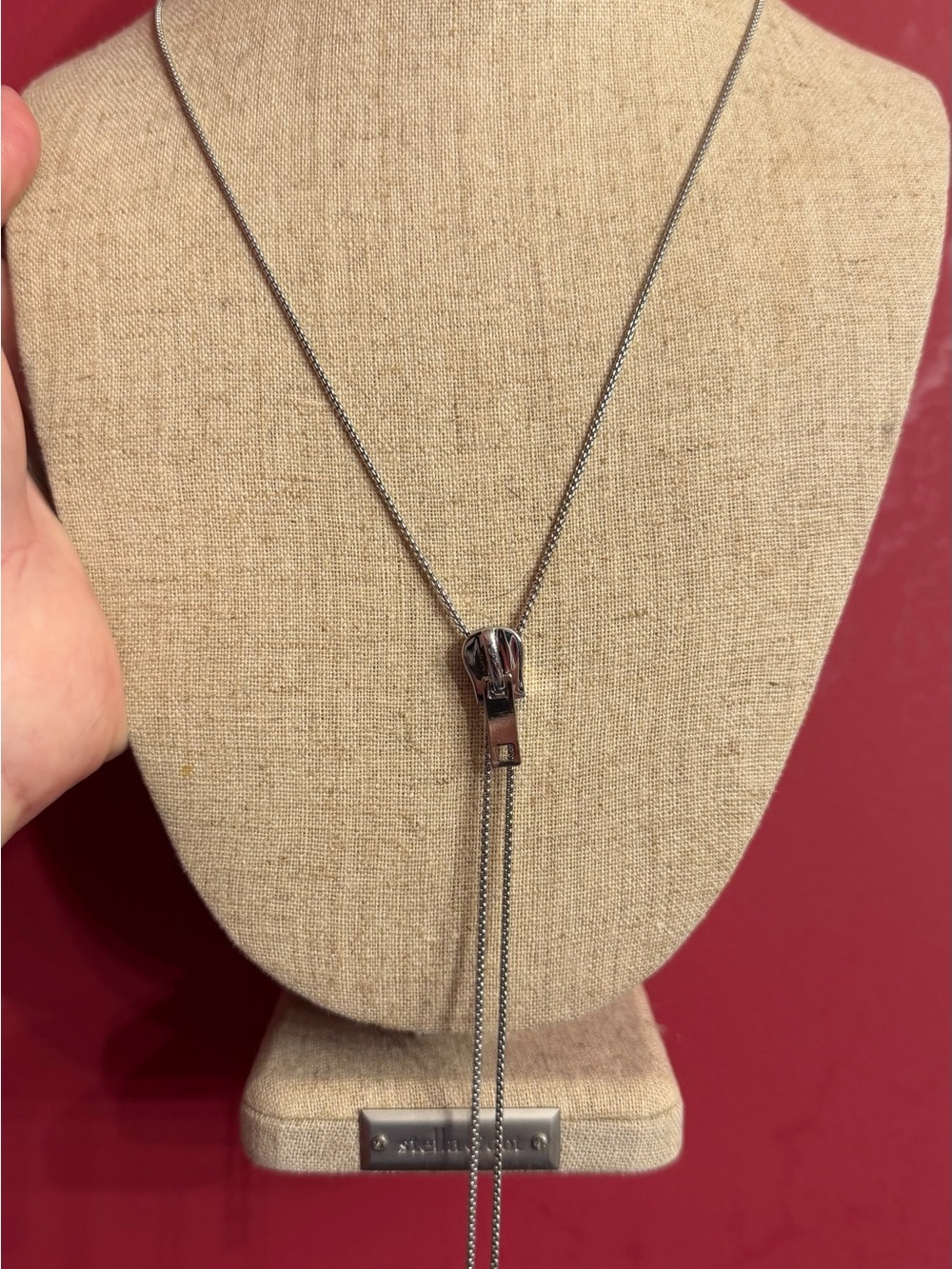 Women's Silver Tone Lariat Necklace with Slider Detail- Presley collection